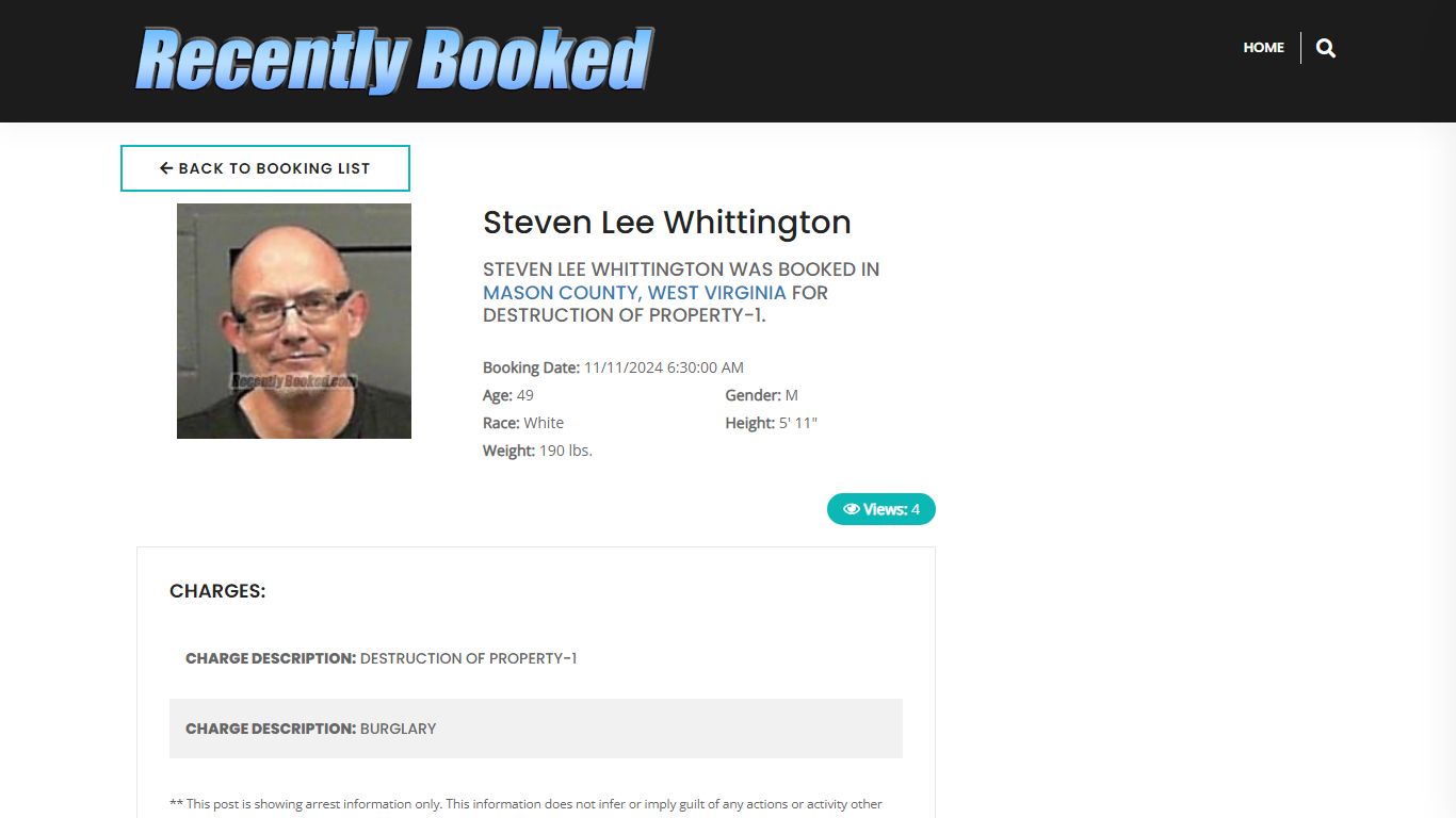 Recent Booking / Mugshot for Steven Lee Whittington in Mason County ...