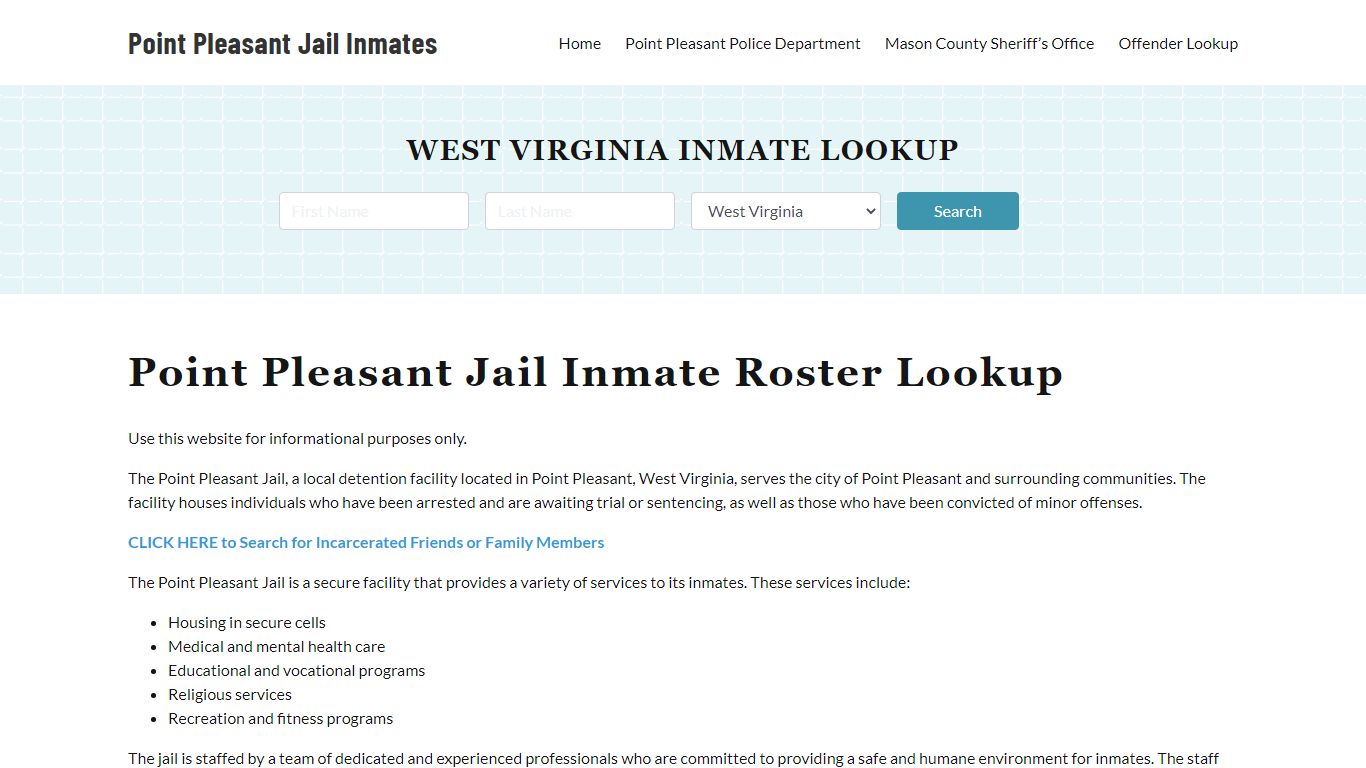 Point Pleasant Jail Inmate Roster, Mason County, WV, Offender Search